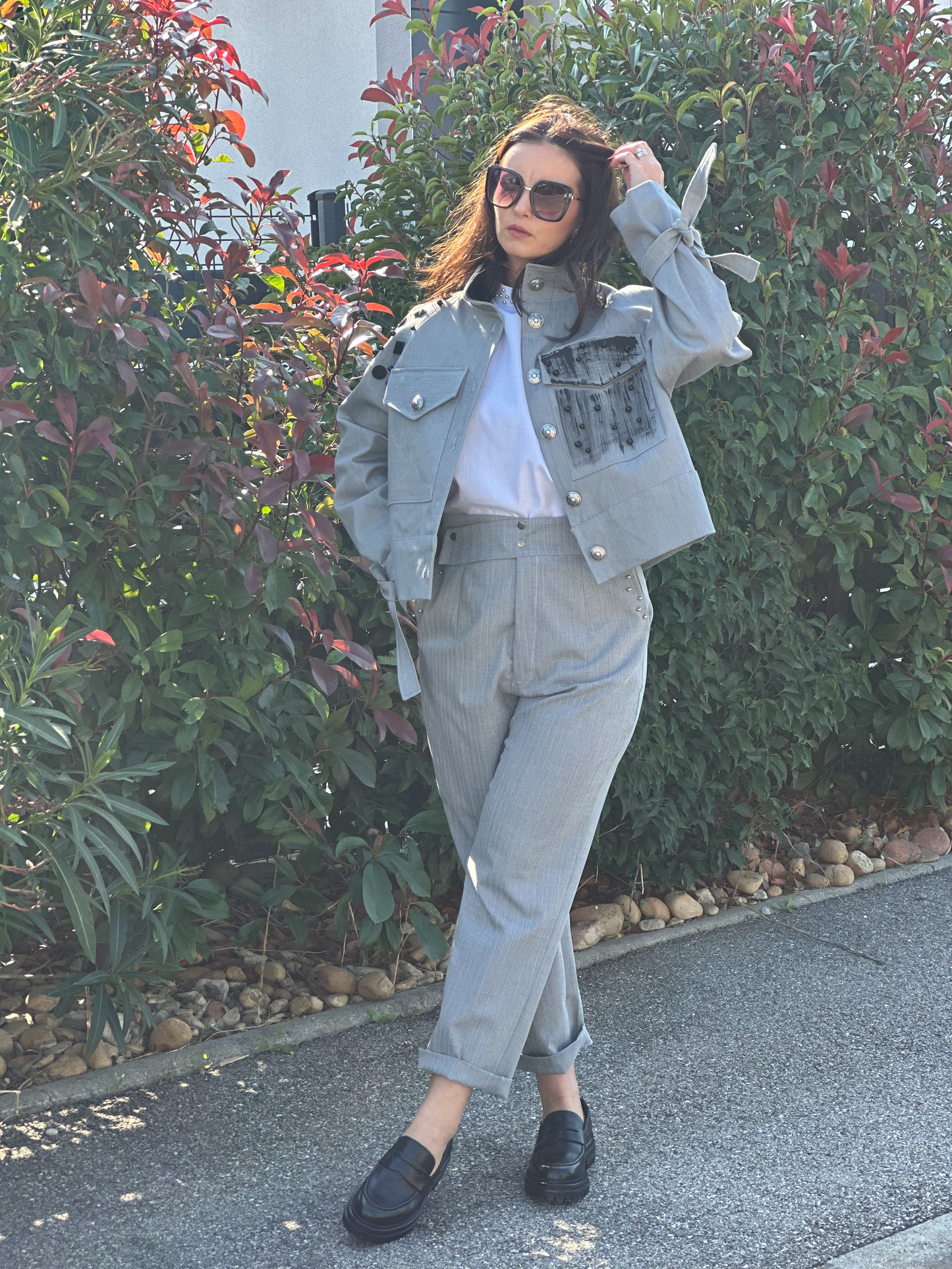 Veste bomber en denim gris - Taille S/M