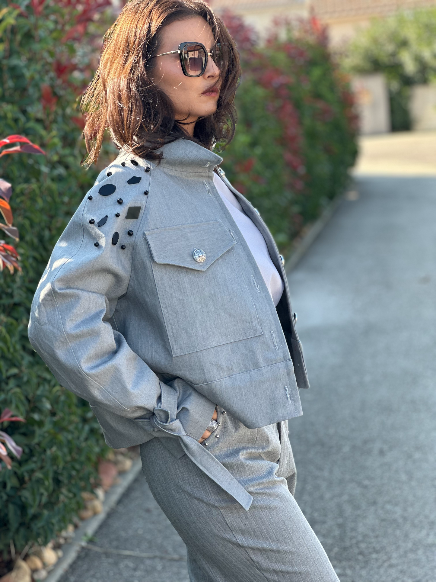 Veste bomber en denim gris - Taille S/M