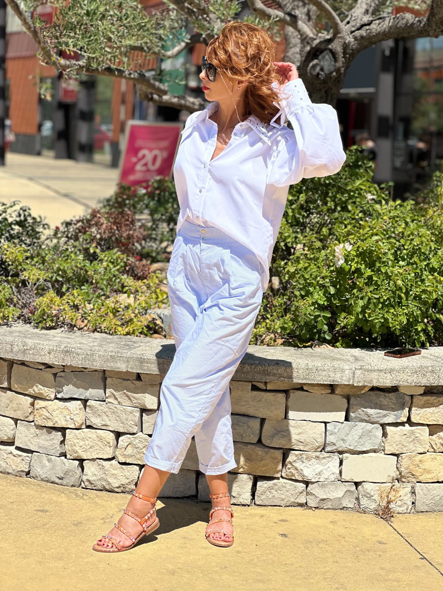 Pantalon boyfriend à rayures - Taille S